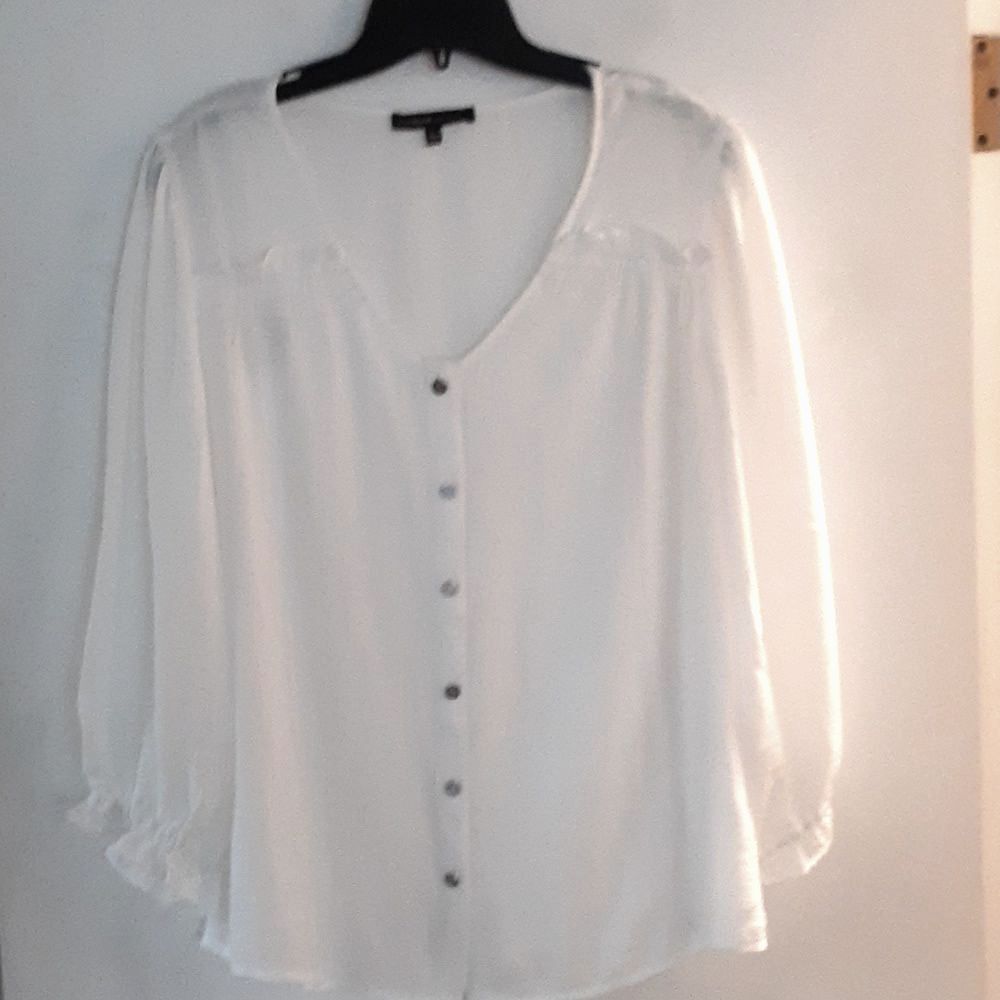Adrienne vittadini shirt L  White blouse sheer flowy blouse top soft girl  top